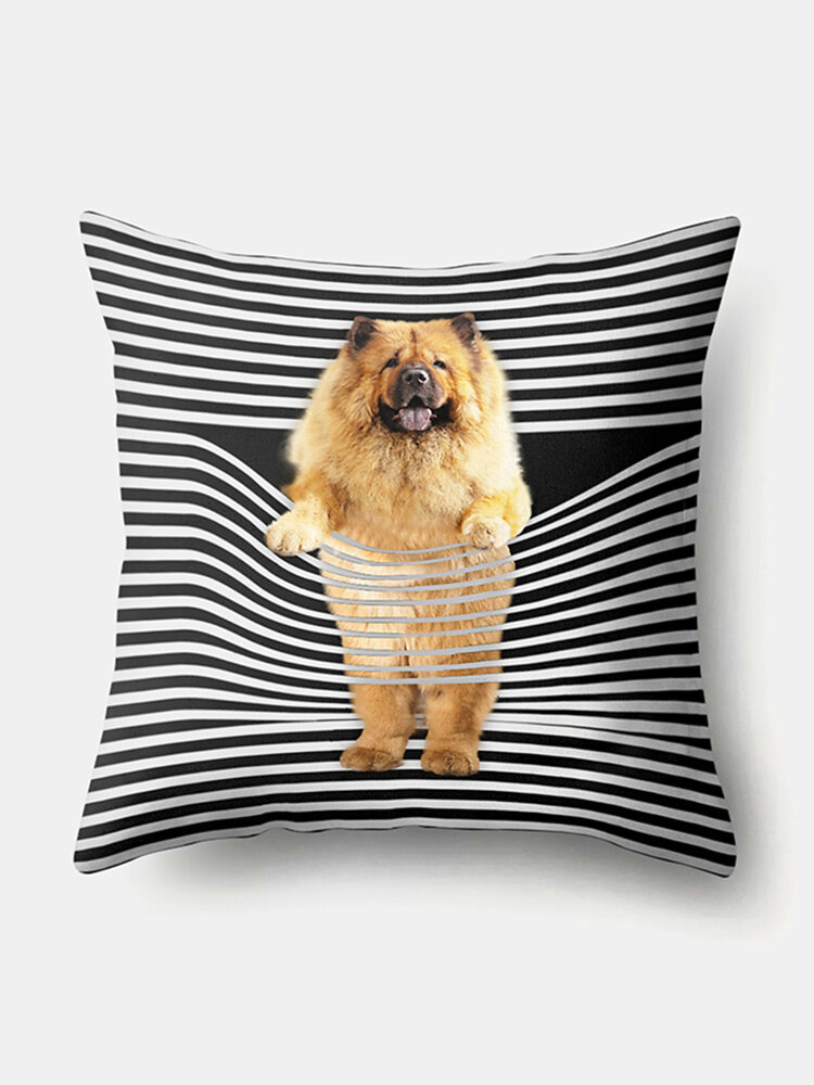 

Stripe Pattern Dog Linen Cushion Cover Home Sofa Art Decor Throw Pillowcase, White;black