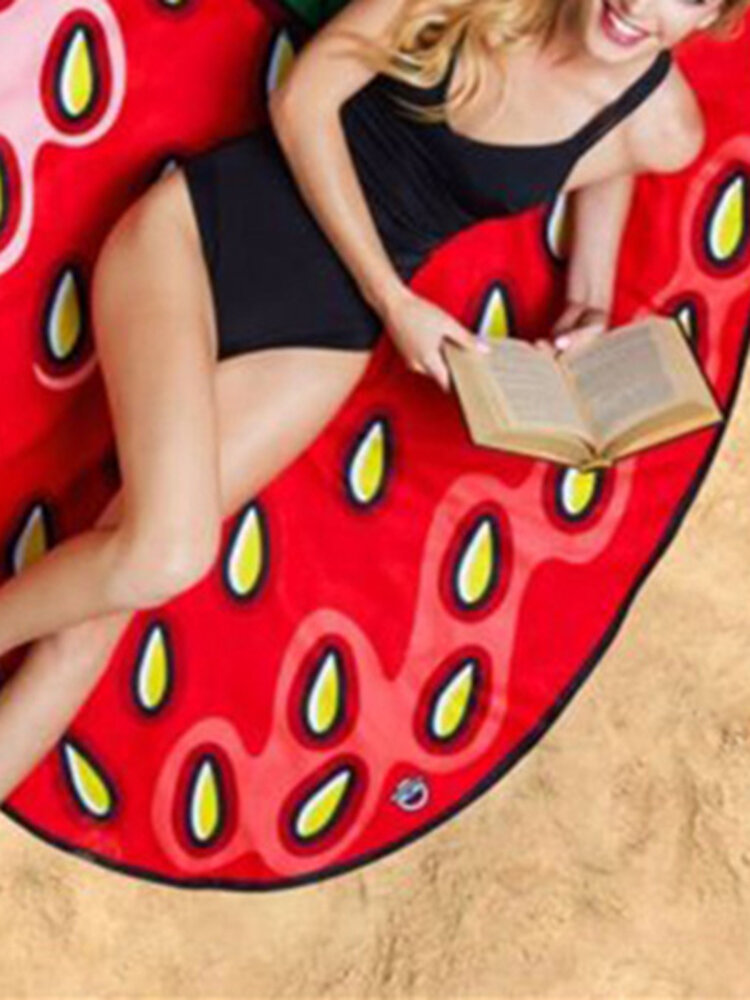 Women Summer Cartoon Fruit Strawberry Beach Towel Casual Travel Sunscreen Shawl Scarf