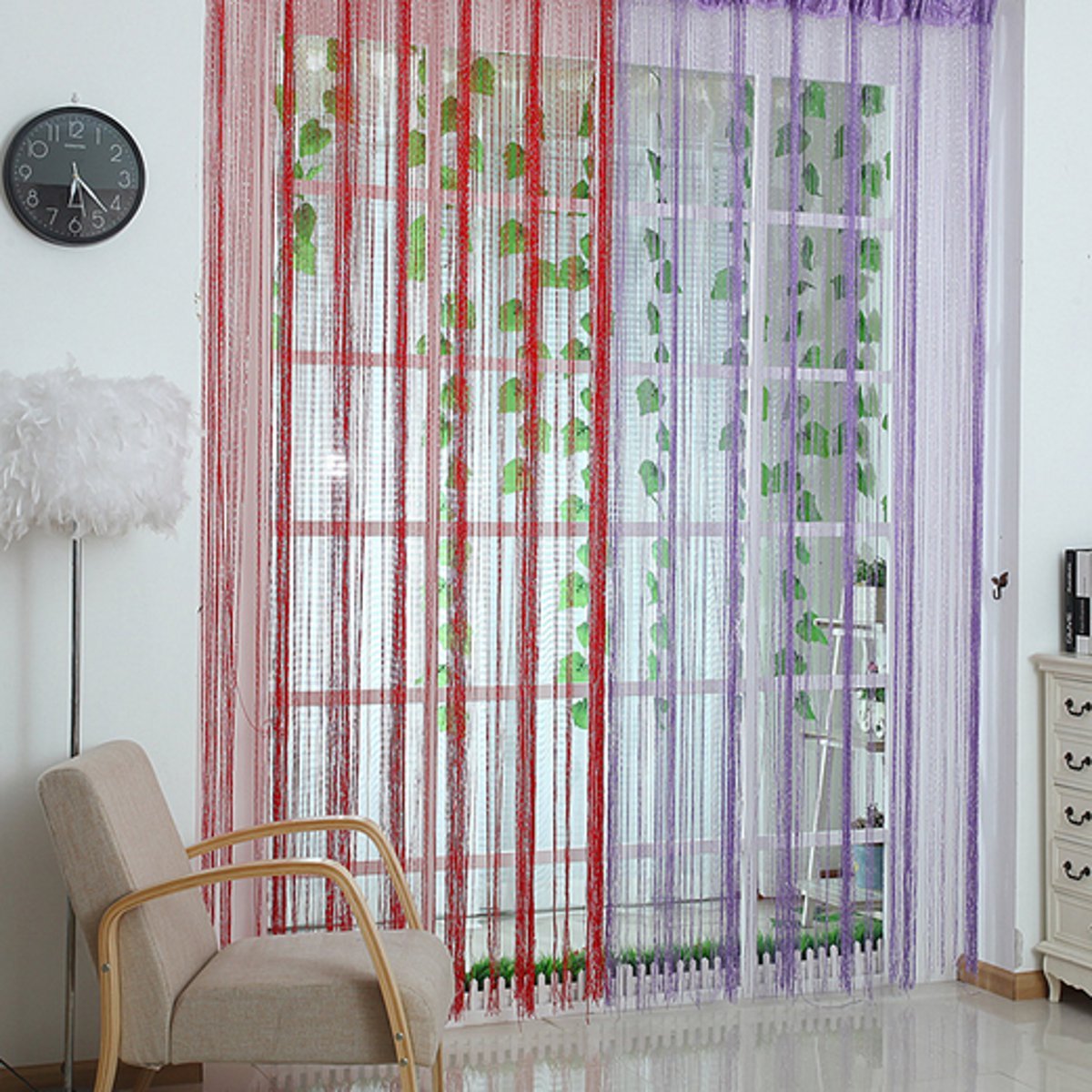 

String Line Door Curtain Ribbon Room Divider Window Panel Fringe Tassel Beaded, Light purple;silver grey;red;black;gold