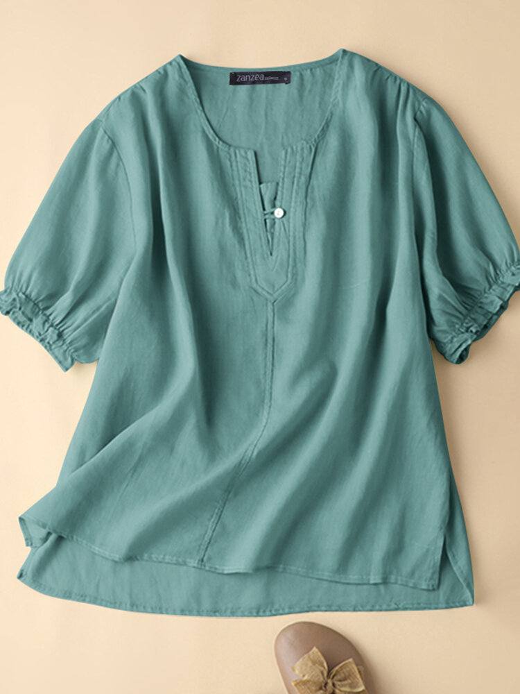 Однотонная повседневная блуза с короткими рукавами Шея Женское