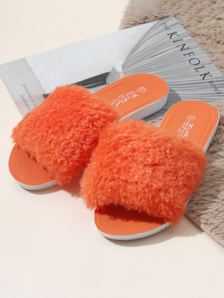 Women Plush Slides Slippers Indoor Comfy Slip Resistant Home Shoes