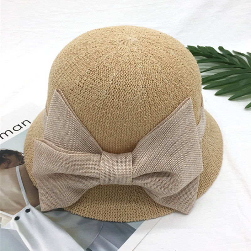 

Ladies Dome Cotton Plain Butterfly Knot Breathable Sweat Fashion Leisure Bucket Cap, Khaki;beige