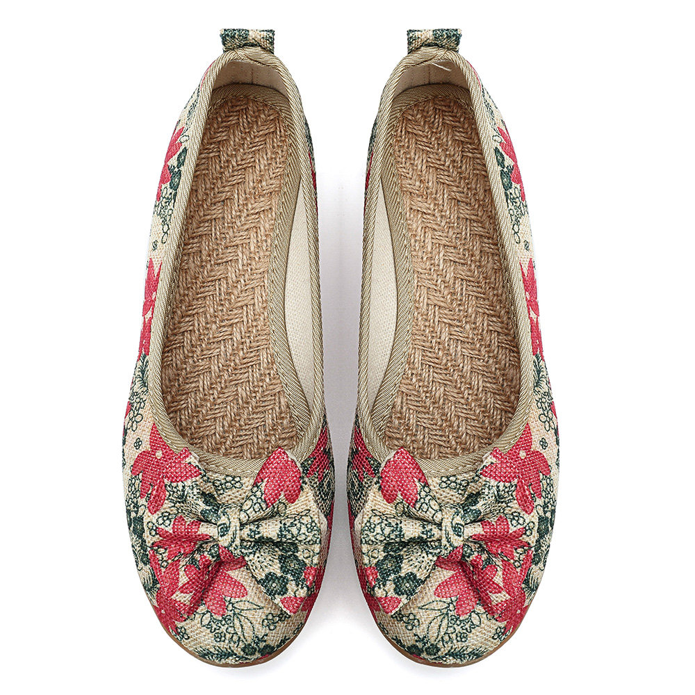Plus Size Women Casual Cloth Shoes Crafts Flowers Slip on Flats