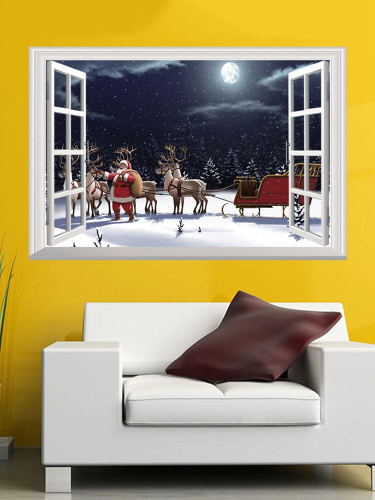 1 Pc Santa Claus Deer Pattern Christmas Series PVC Printing Self-adhesive Home Decor For Bedroom Livingroom Wall Stickers