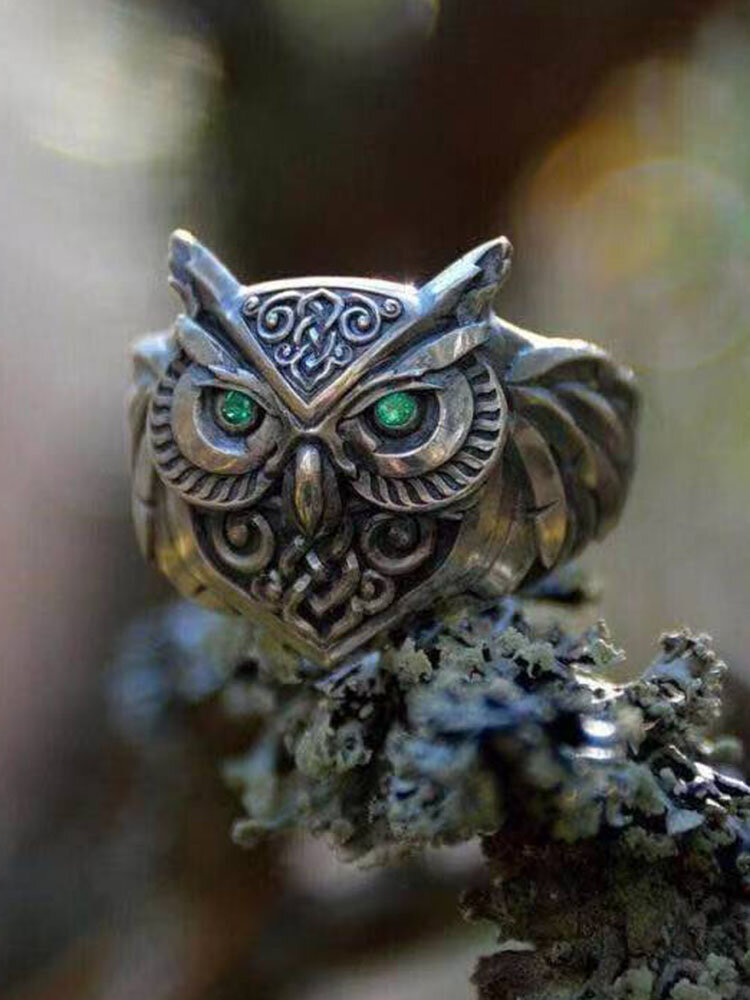 Alloy Punk Hip Hop 3D Animal Owl Unisex Engraving Animal-shape Ring