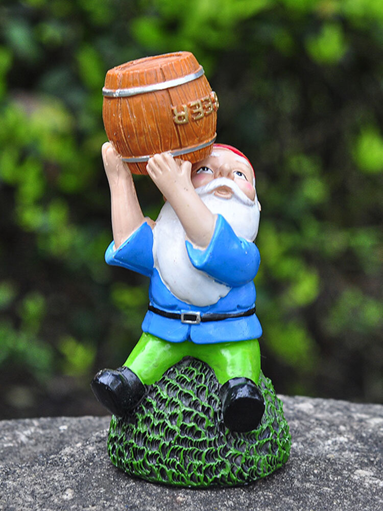 1 PC Christmas Synthetic Resin Gnome Dwarf Holding The Wine Barrel Garden Decoration Festival Gift Home Decoration
