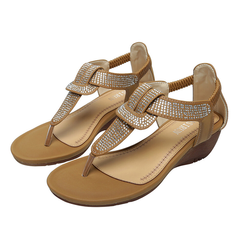 Rhinestone Clip Toe Wedges Beach Gladiator Sandals