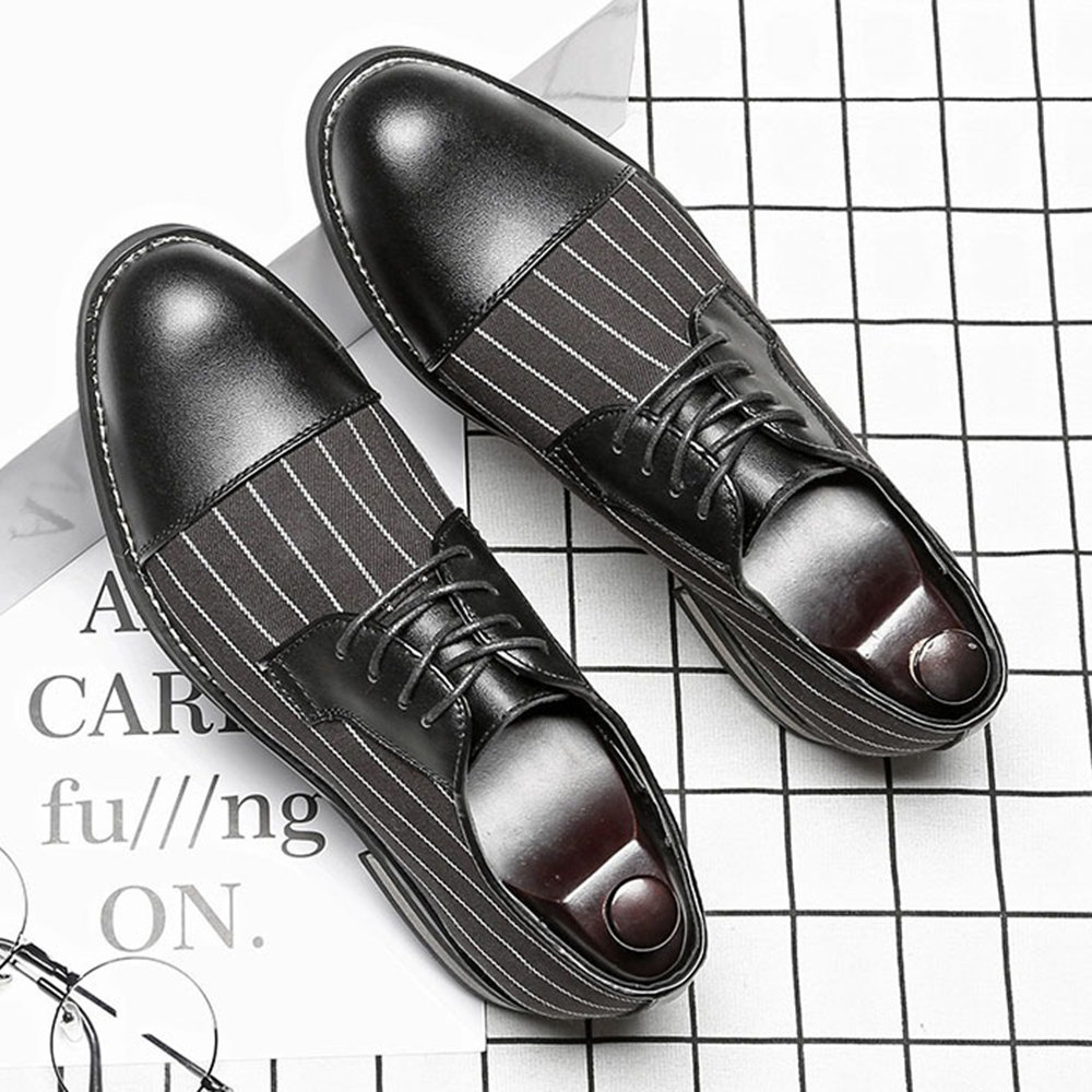 Men Microfiber Leather Splicing Cap Toe Slip Resistant Casual Formal Shoes