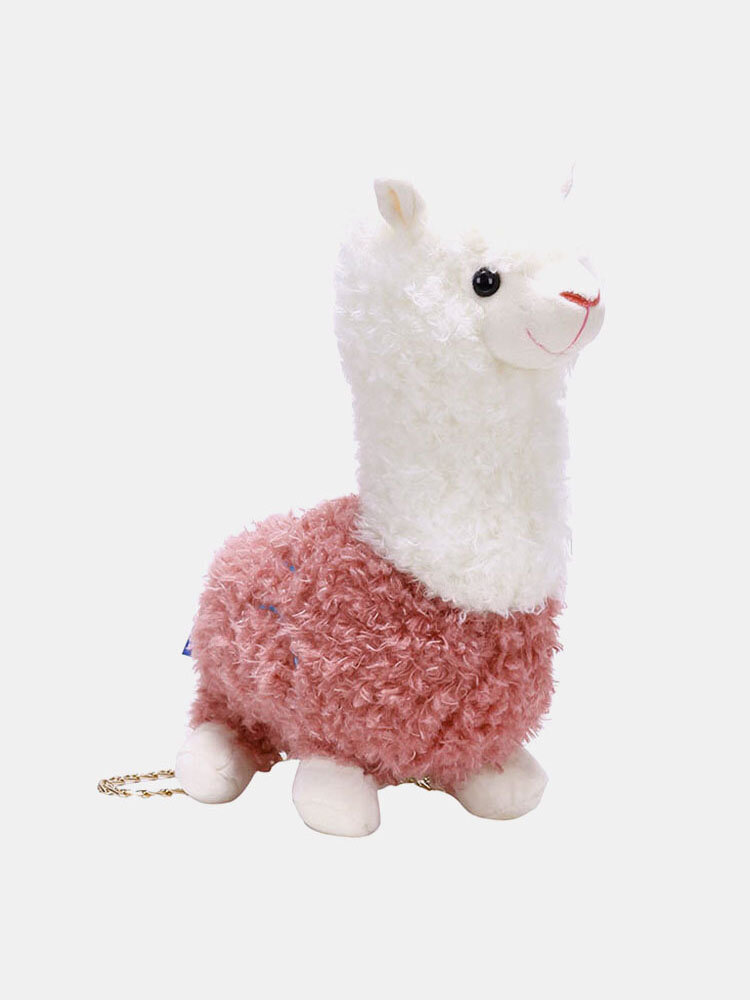 Women Lamb Wool Chain Cute Cartoon Alpaca Shape Soft Creative Small Shoulder Bag Crossbody Bag