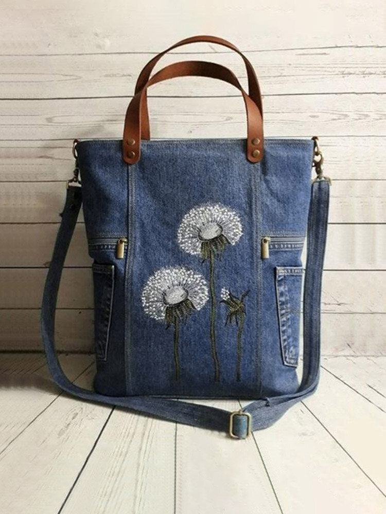 Women Flower Print Canvas Handbag Shoulder Bag