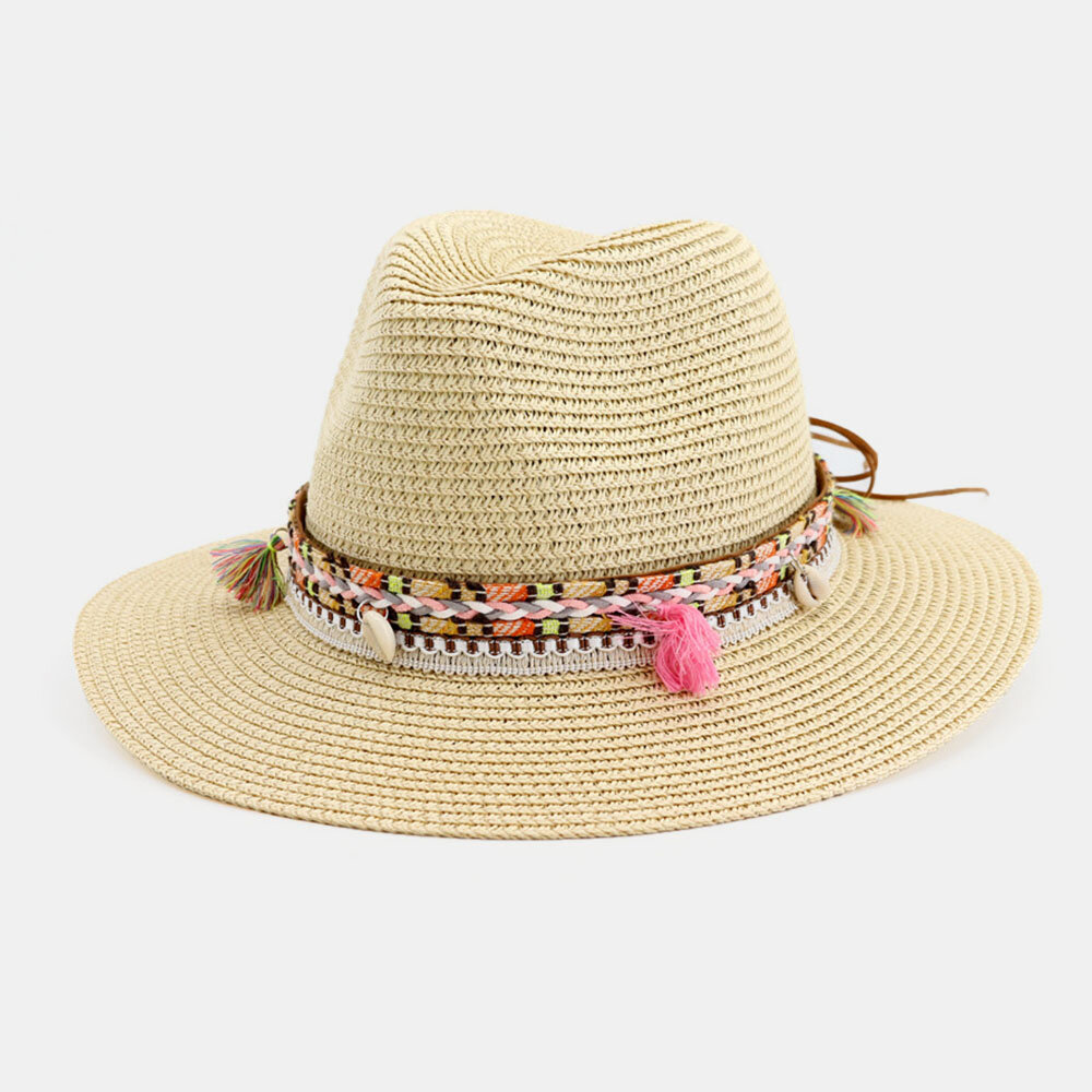 

Straw Hat Bowler Hat Female Beach Hat Outdoor Beach Sunscreen Sunshade Fashion Elegant Jazz Hat, Khaki;black;white;yellow;beige;gray;navy;coffee