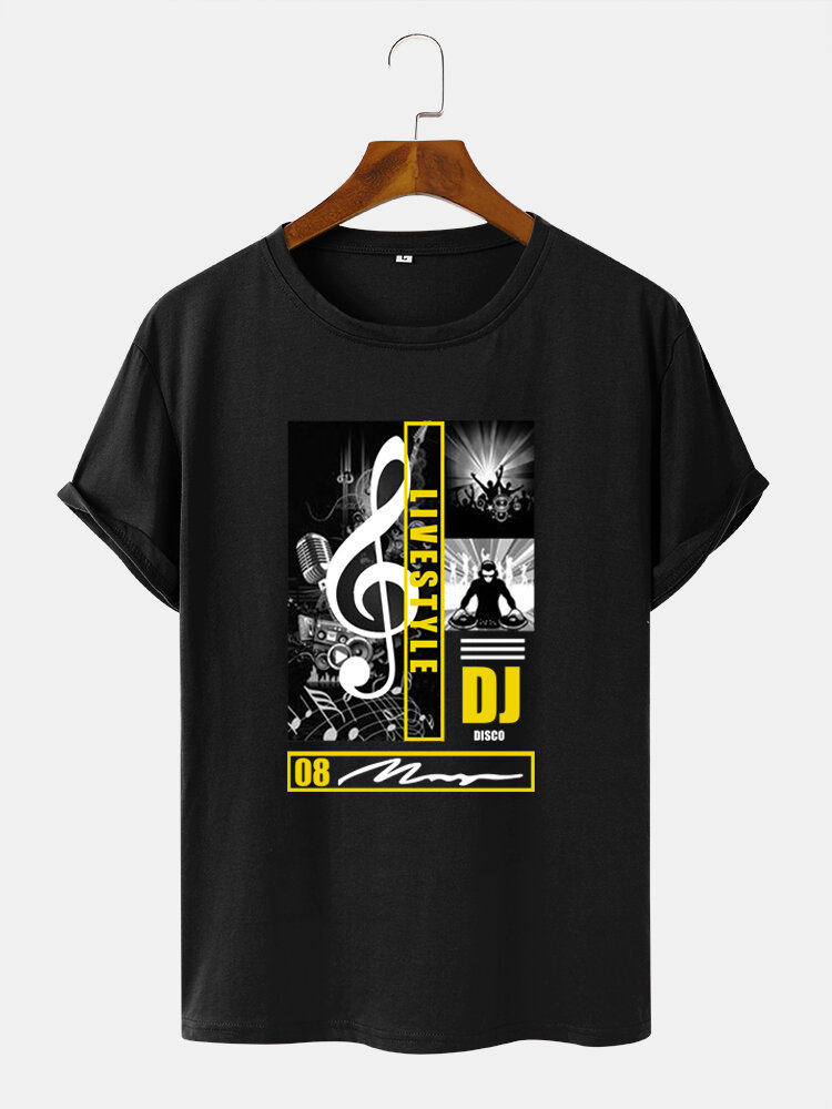 Mens DJ Figure Graphics Crew Neck Casual Short Sleeve T-Shirts