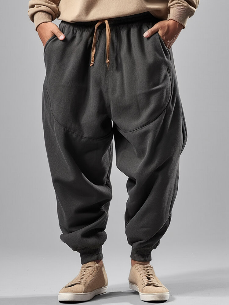 Mens Solid Casual Loose Drawstring Waist Sweatpants With Pocket