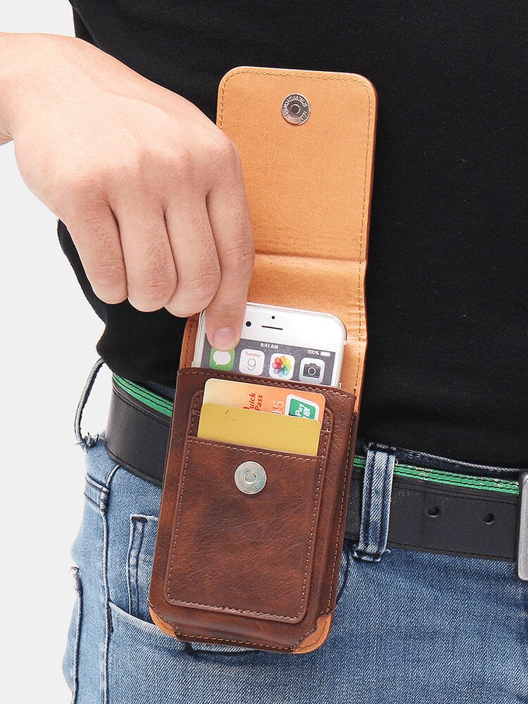 Man Business PU Phone Wallet Card Bag Wallet Purse Dual-Use Waist Bag