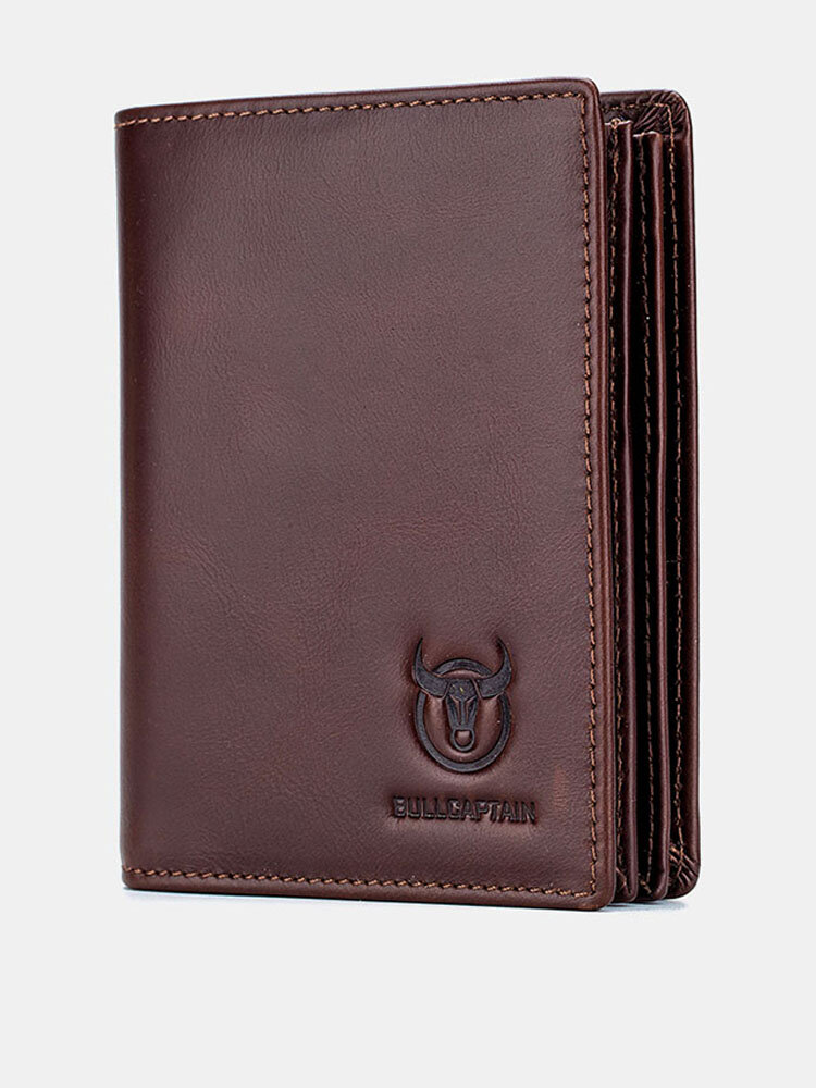 Men Anti theft Genuine Leather 15 Card Slots Short Wallet Purse