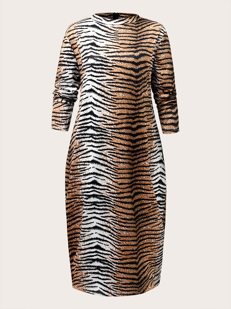Plus Size Bodycon Pattern O-neck Casual Women Print Dress