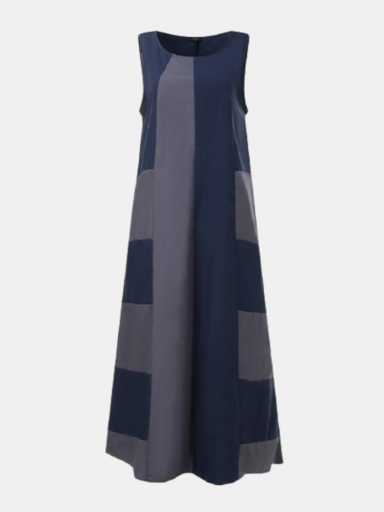 Plaid Print Sleeveless O-neck Plus Size Dress for Women