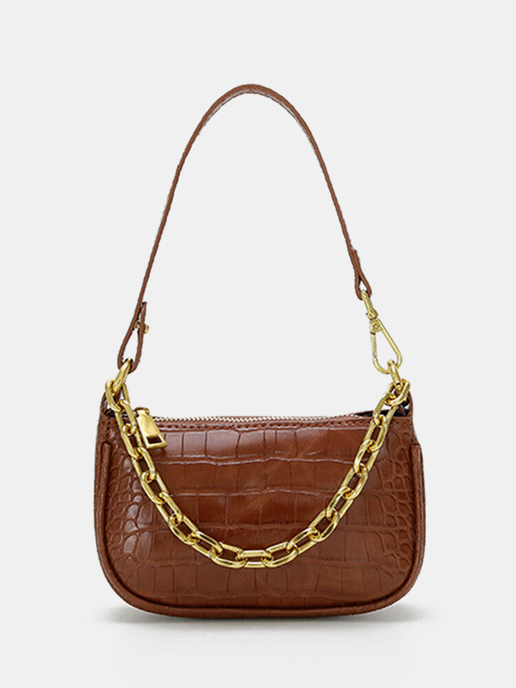 

Women Chains Alligator Shoulder Bag Handbag, Black;white;brown