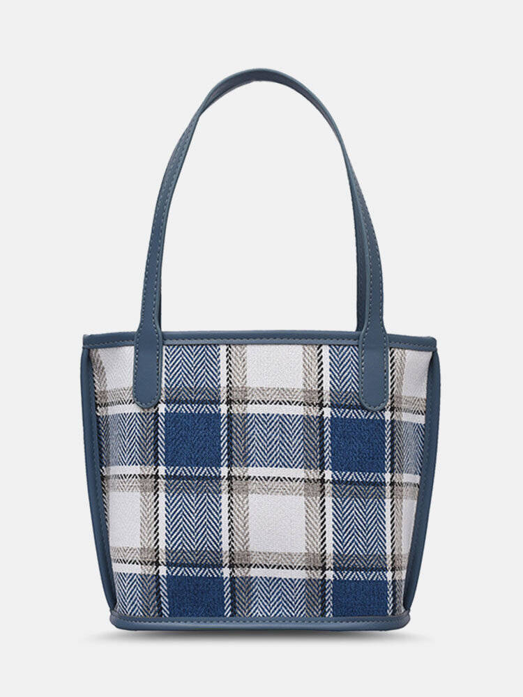 

Simple Lattice Pattern Stitch Detail Smooth Zipper Bucket bag Son-mother Combination Bag, Blue;black