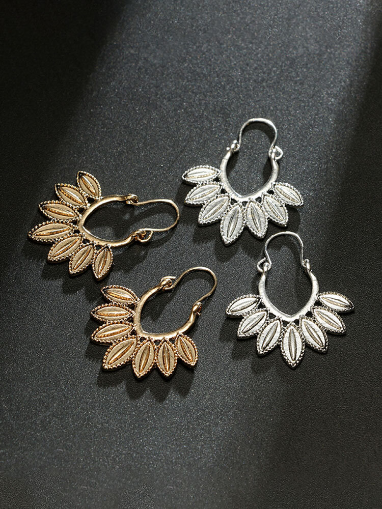 Vintage Wild Geometric Earrings Stereoscopic Gold Silver Leaves Pendant Earrings Women Jewelry