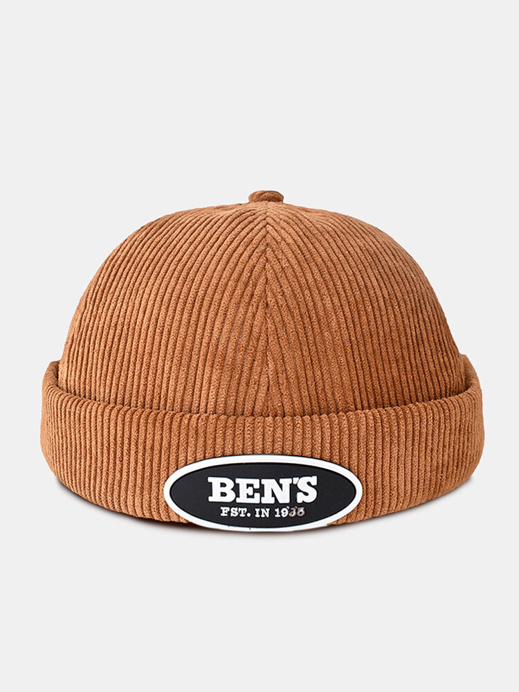 Unisex Solid Corduroy Letters Oval Label All-match Adjustable Brimless Beanie Landlord Cap Skull Cap