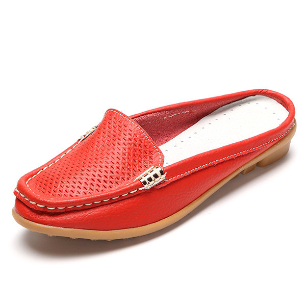 Casual Hollow Out Breathable Open Heel Slip On Lazy Shoes Flat Loafers