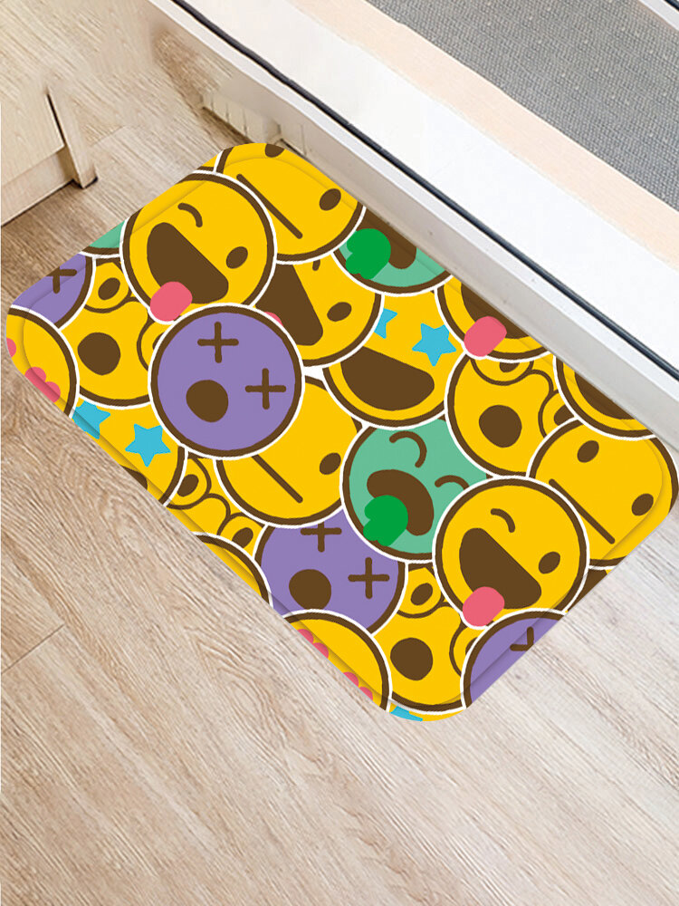1PC Flannel Smile Cartoon Overlay Printing Anti-slip Home Decor Soft Mat Carpet For Door Gate Bathroom Kitchen Living Room