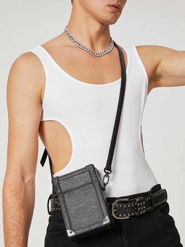 

Men Sexy Side Cutout Sleeveless Vest, Black;white