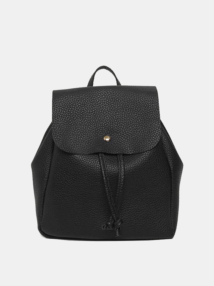 Women Flip Cover  Drawstring Decor PU Mini Backpack