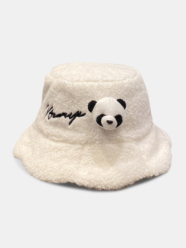 Winter Olympics Beijing 2022 Unisex Plush Letter Embroidery Panda Doll Decorated All-match Warmth Bucket Hat