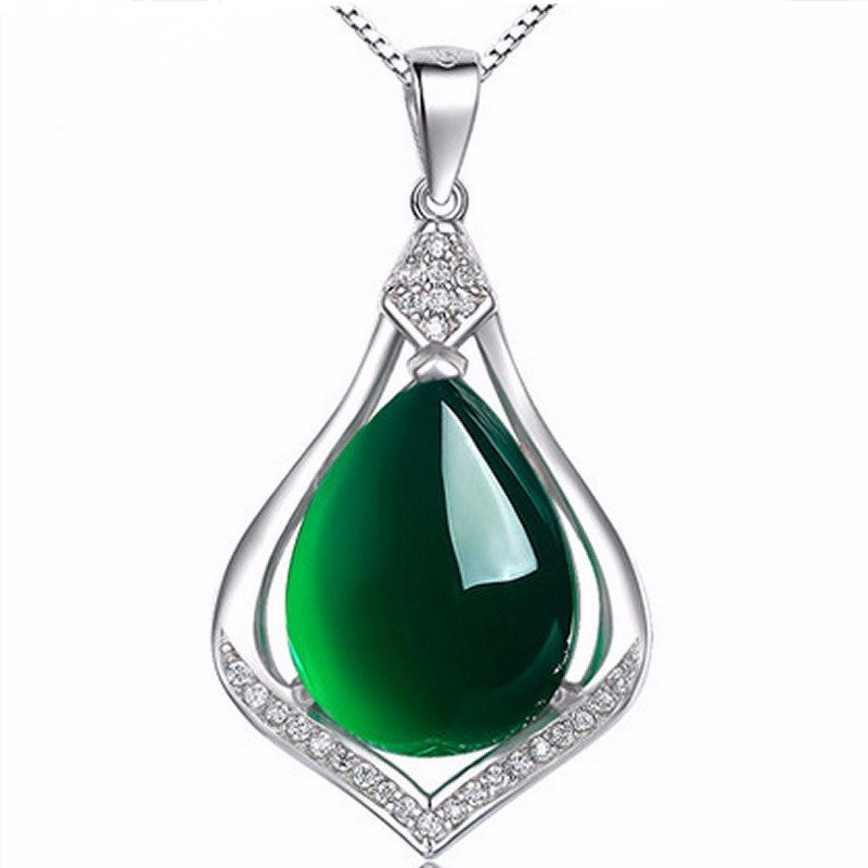 925 Silver Green Chalcedony Zircon Pendant