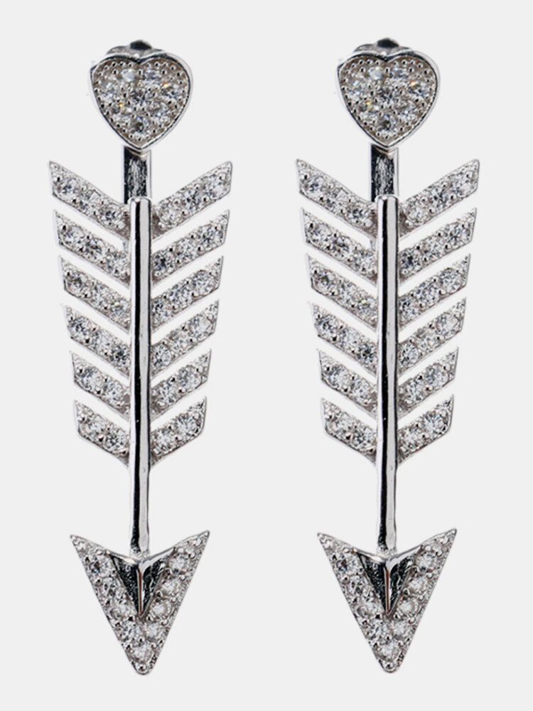 925 Sterling Silver Earrings Arrow Heart Shiny Mircro Zirconia Luxury Ear Jacket Jewelry for Women 