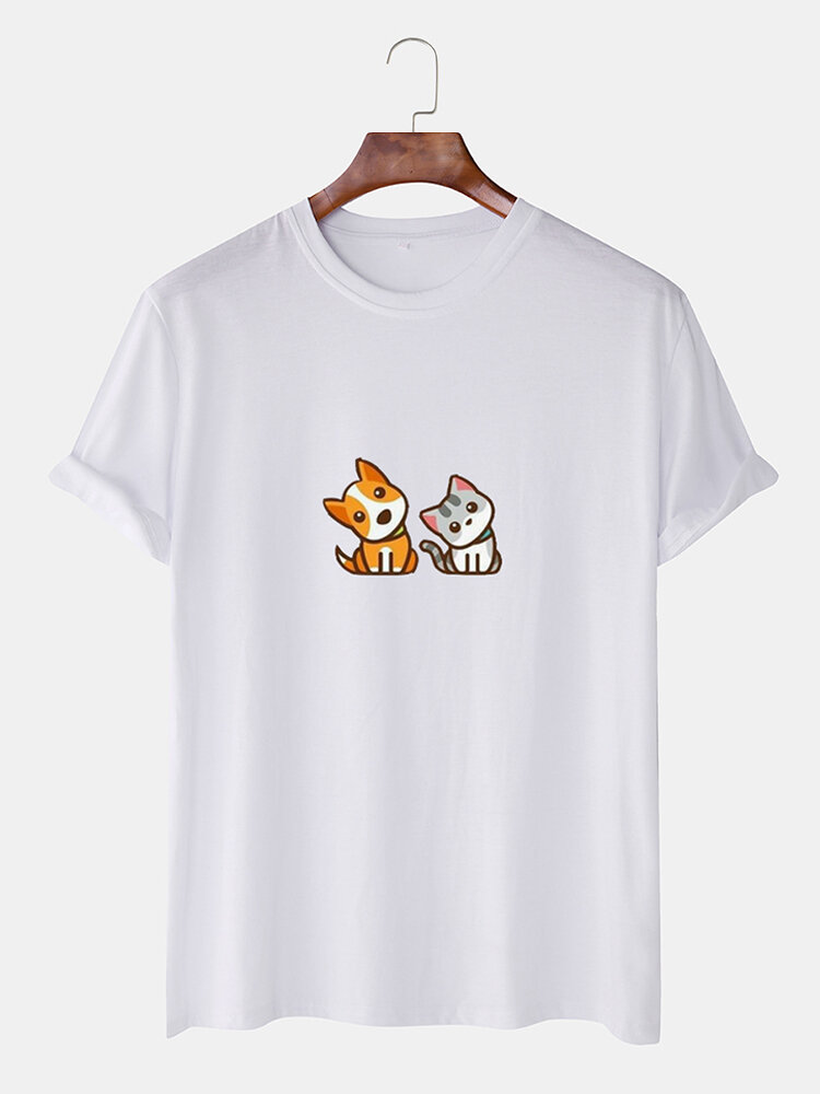 Mens Cartoon Animal Printed Short Sleeve Round Neck T-shirt