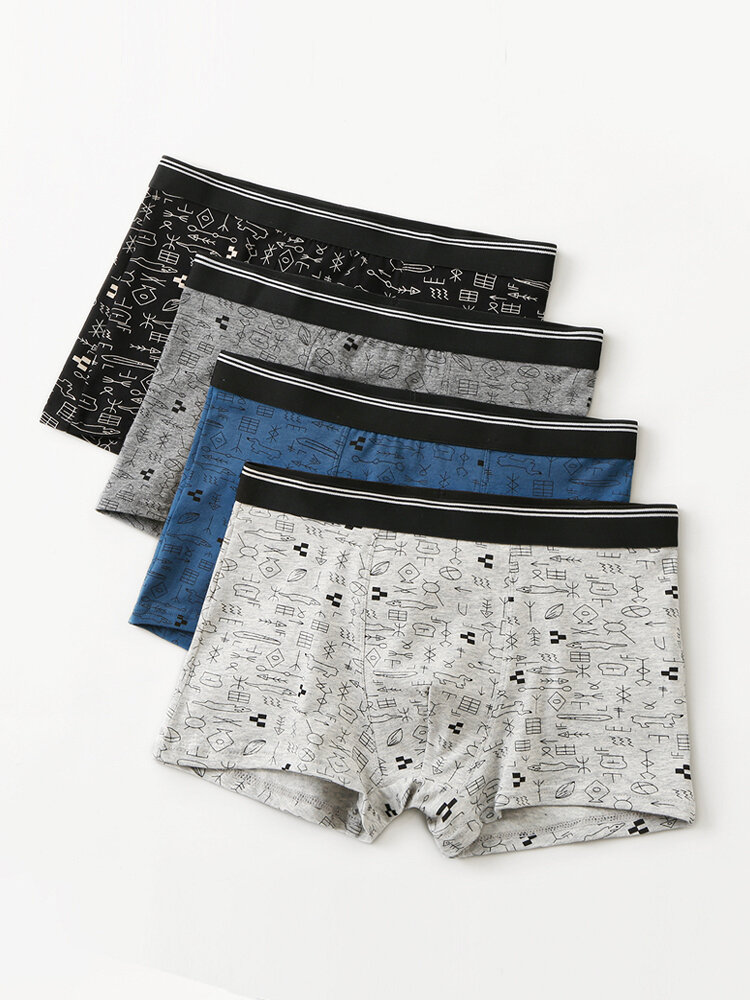 Multipacks Mens Graffiti Print Underwear U Convex Cotton Breathable Boxer Briefs