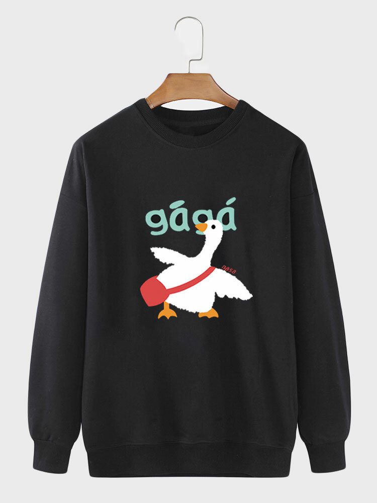 

Mens Cartoon Duck Letter Print Crew Neck Pullover Sweatshirts, Black