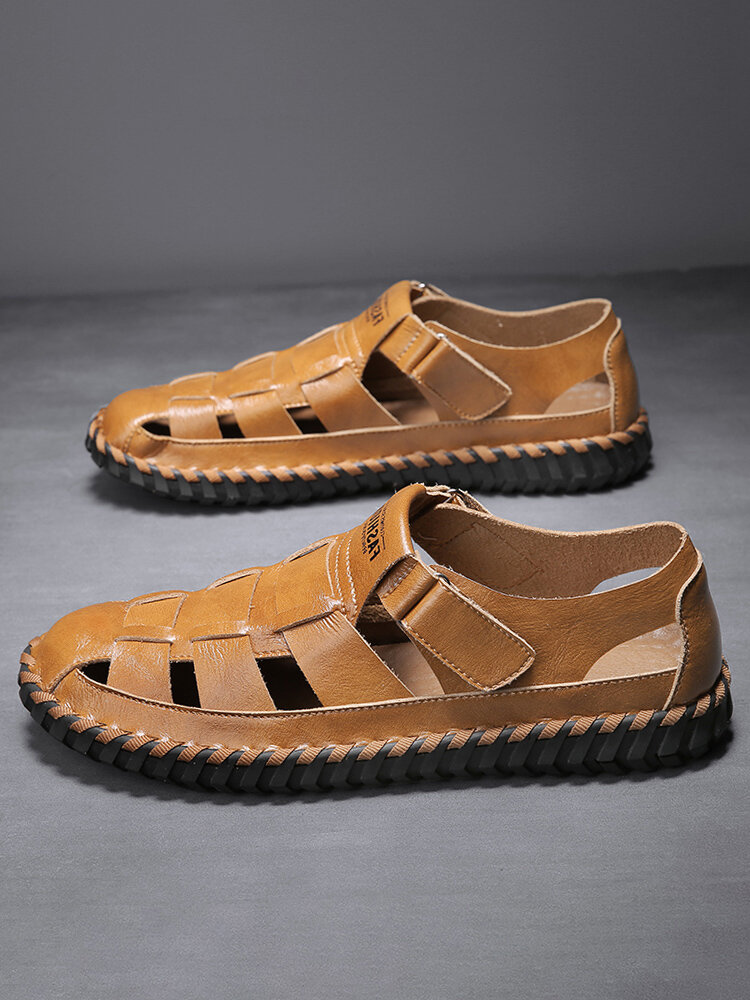 Men Woven Style Hand Stitching Outdoor Microfiber Leather Sandals