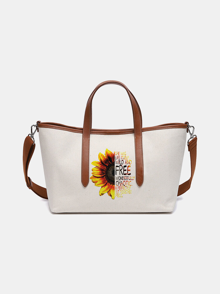 

Women Canvas Sunflower Daisy Calico Floral Pattern Printed Handbag Shoulder Bag Crossbody Bag Pattern, White;green;khaki