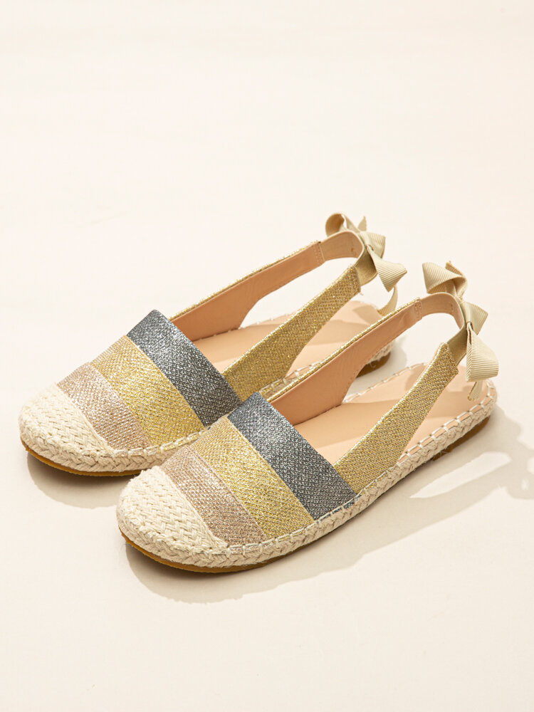 

Women Casual Splicing Espadrilles Butterfly Knot Closed Toe Flats, Gold