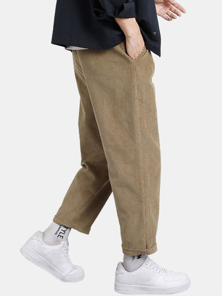 Mens Solid Color Corduroy Basics Zipper Fly Straight Pants