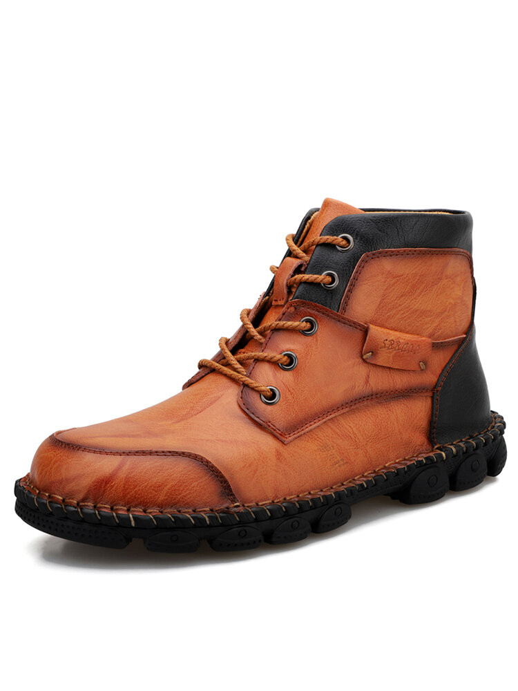 Men Outdoor Comfy Round Toe Casual Hand Sitching Leather Boots