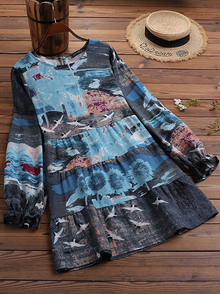 Vintage Print O-neck 3/4 Sleeve Blouse For Women от Newchic WW