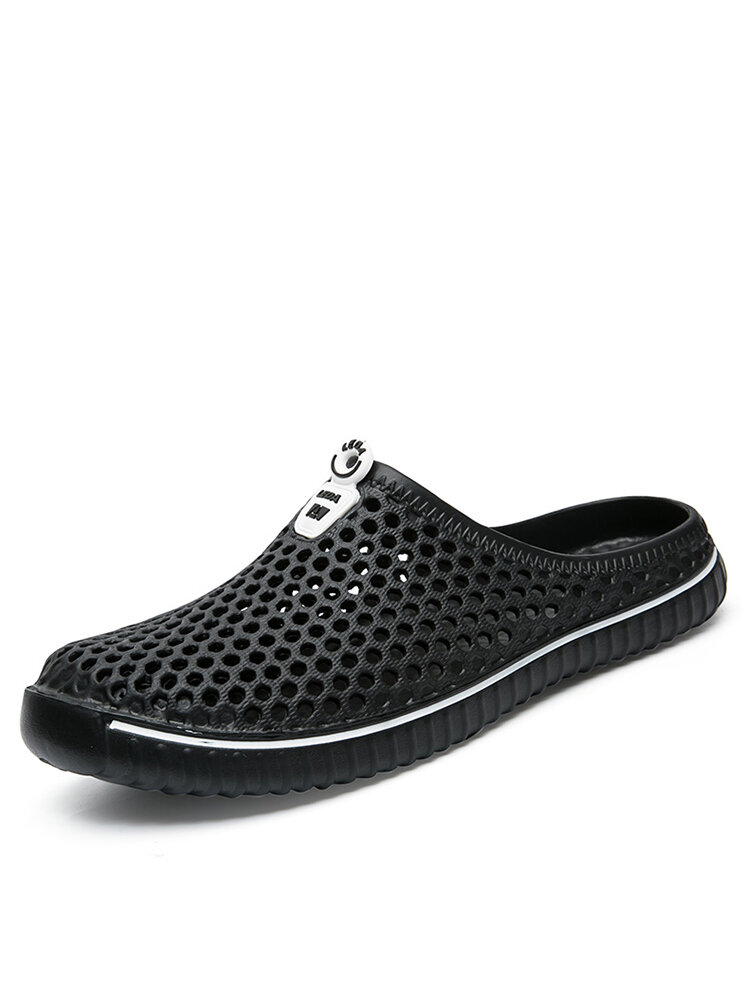 Men Breathable Hollow Out Slip On Flat Beach Slippers