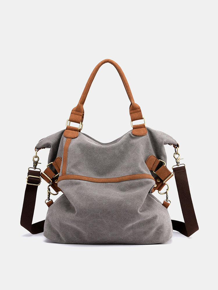 Women Casual Canvas Patchwork Large Capacity Tote Bag