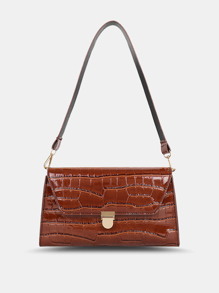 Women Fashion Faux Leather Magnetic Snap Alligator Handbag Shoulder Bag