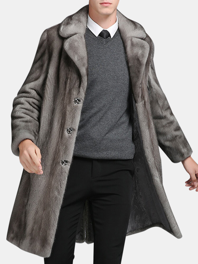 Mens Mink Faux Fur Coat Mid Long Winter Warm Slim Fit Casual Jacket 