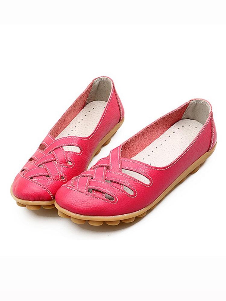 Big Size Soft Breathable Comfy Slip On Hollow Out Flat Shoes
