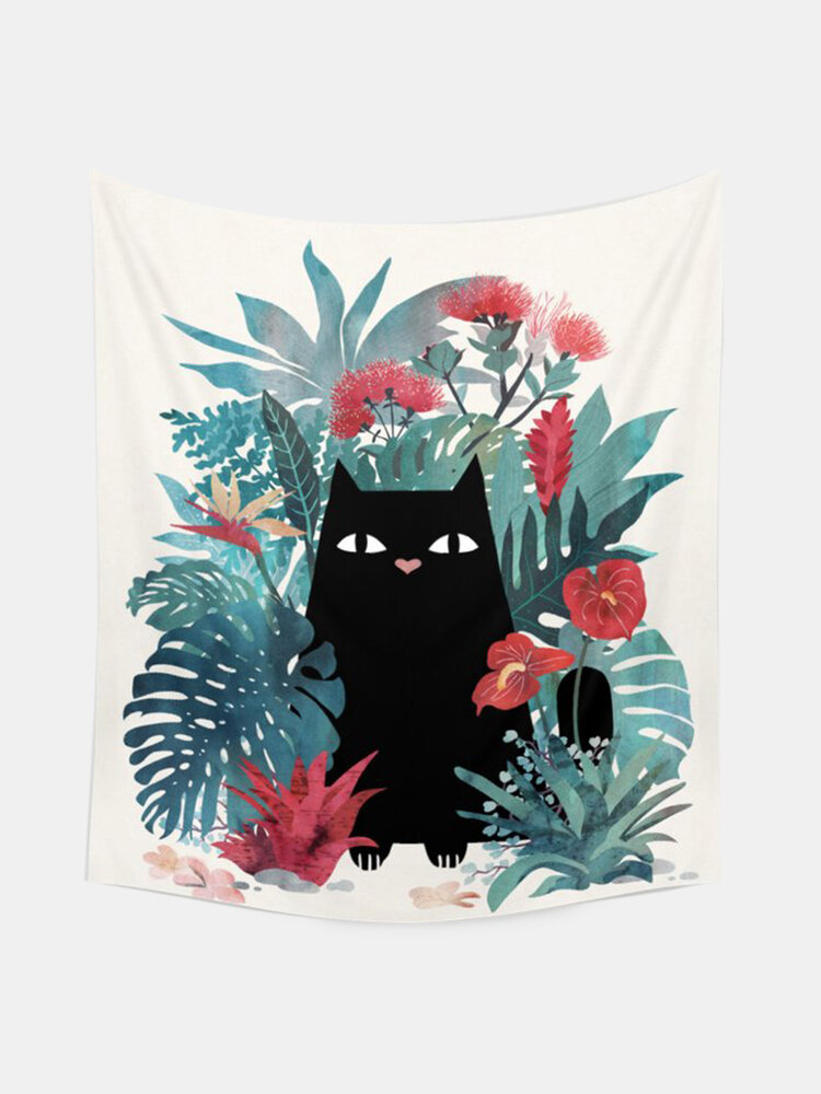 

Black Cat And Floral Overlay Print Pattern Tapestry Art Home Decoration Living Room Bedroom Decoration