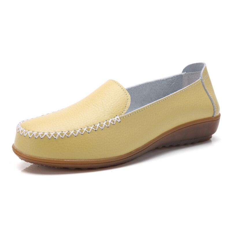 Large Size Leather Stitching Solid Color Slip On Comfortable Casual Flat Shoes