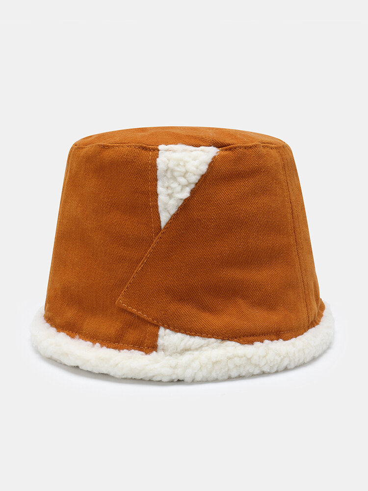 Unisex Polyester Cotton Plus Fleece Thickened Contrast Colors Irregular Patchwork All-match Warmth Bucket Hat