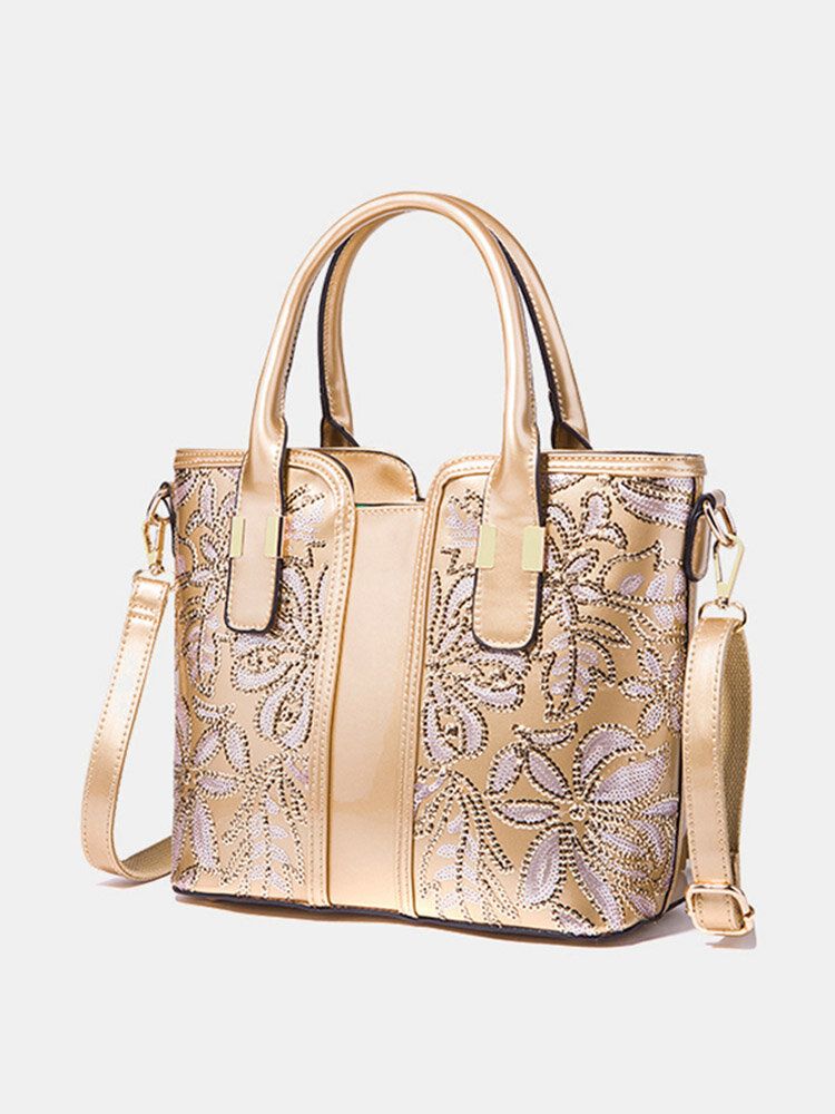 Women Sequin Patent Leather Handbag Large Capacity Tote Crossbody Bag
